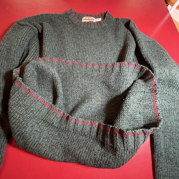 Vtg Eddie Bauer Legends Wool Sweater Men’s M  Pine Green Red Trim Hong Kong Warm - Picture 8 of 15